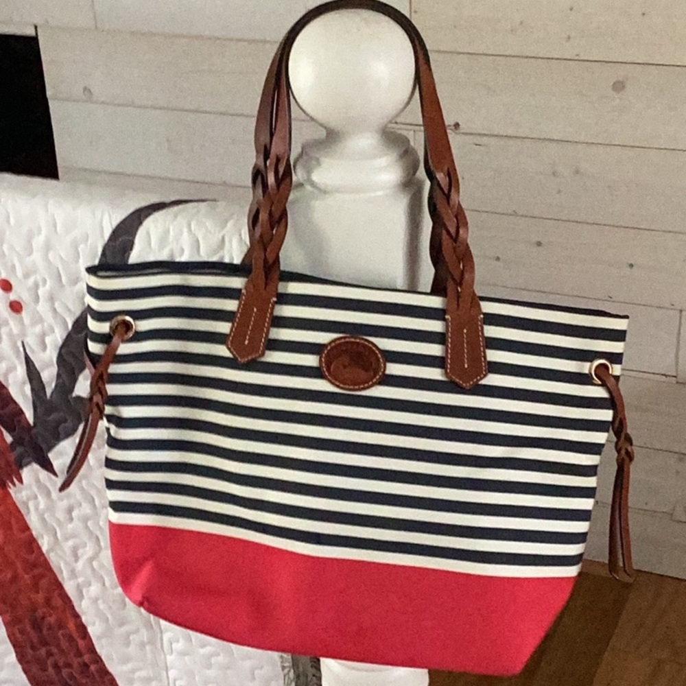 Dooney & Bourke womens Sullivan shopper sold red bottom , white and blue stripes